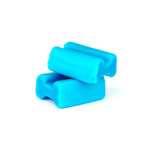 Chewing gum on white background. two pieces of blue gum — Fotografia de Stock