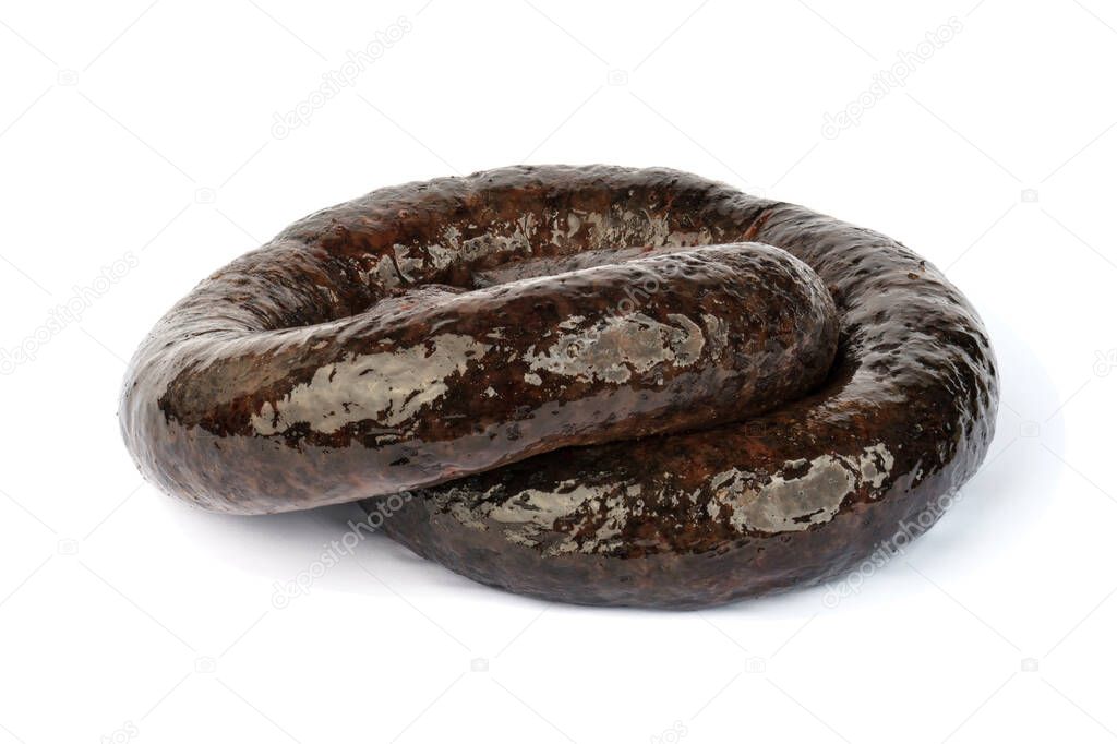 black pudding isolated on white background. homemade sausage