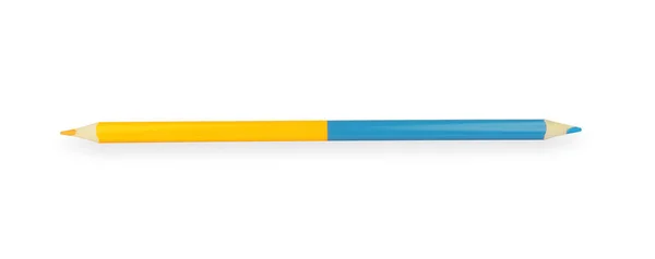 Double Color Pencil Isolated White Background Yellow Blue — Stock Photo, Image
