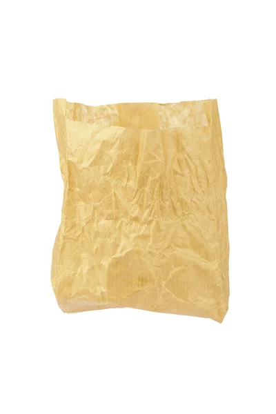 Sacchetto Carta Kraft Accartocciato Isolato Sfondo Bianco Imballaggio Ecologico — Foto Stock