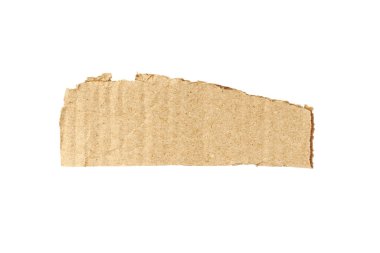 Beyaz arka planda izole edilmiş bir karton parçası yırtılmış. Yırtık kenarlı karton desen.