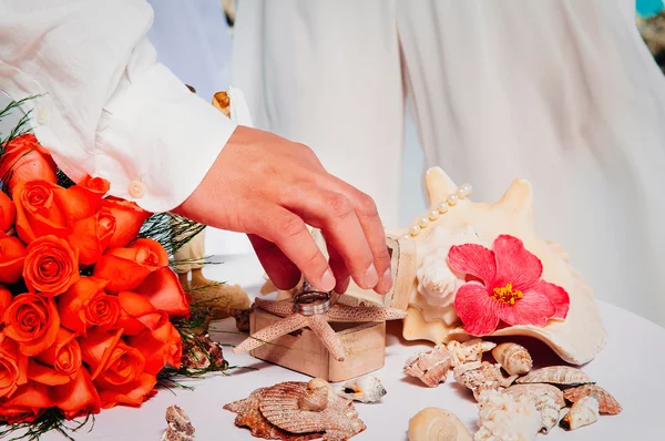 Pernikahan cincin pada kerang laut — Stok Foto
