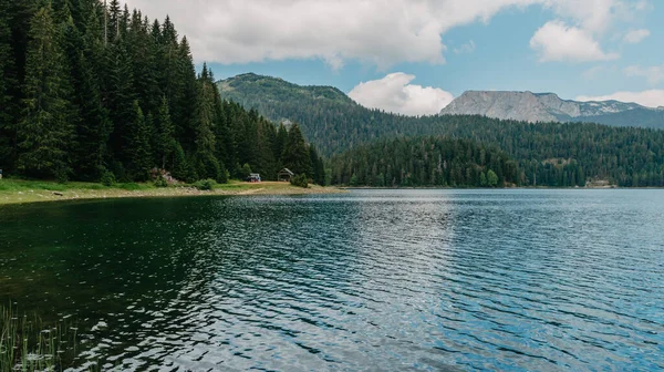 Lago Negro Crno Jezero, norte de Montenegro. É um lago glacial o Monte Durmitor, em uma altitude de 1.416 m. Lago preto no parque nacional de Durmitor em Montenegro, Europa. Mundo da beleza. — Fotografia de Stock
