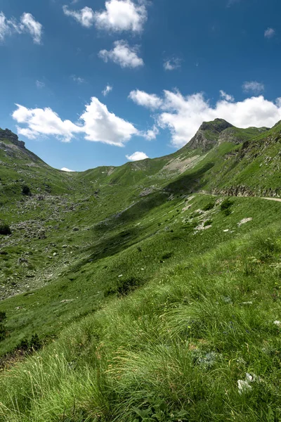 Amaizing view on Durmitor mountains, National Park, Mediterranean, Montenegro, Balkans, Europe. Bright summer view from Sedlo pass. The road near the house in the mountains. — Stock Photo, Image