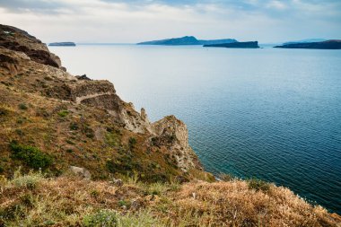 Santorini Adası, Yunanistan. Güzel yaz manzarası, deniz manzarası.