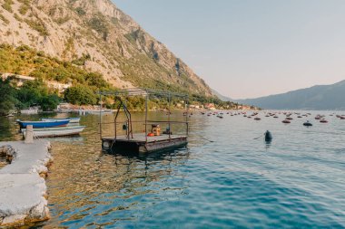Karadağ 'ın Kotor Körfezi' ndeki istiridye çiftliği. Yüksek kalite fotoğraf.