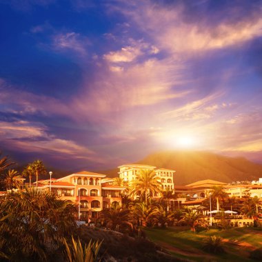 Sunset in Tenerife island, Spain. Tourist Resort