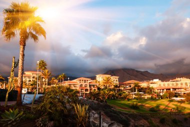 Sunset in Tenerife island, Spain. Tourist Resort.