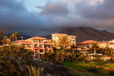 Sunset in Tenerife island, Spain. Tourist Resort.