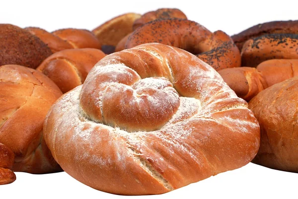 Verschiedene Brote Isoliert Auf Weißem Hintergrund — Stockfoto