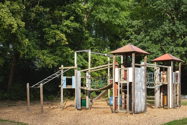 Childrens Wooden Playground Recreation Area Public Park Childrens Playground Swing — Stock Photo, Image