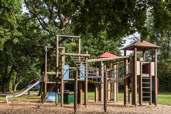 Childrens Wooden Playground Recreation Area Public Park Childrens Playground Swing — Stock Photo, Image