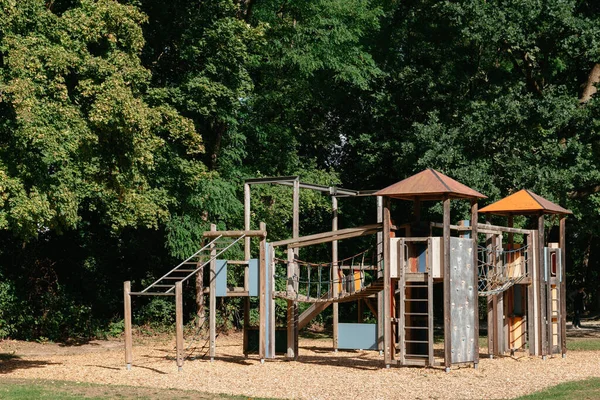 Childrens Wooden Playground Recreation Area Public Park Childrens Playground Swing — Stock Photo, Image