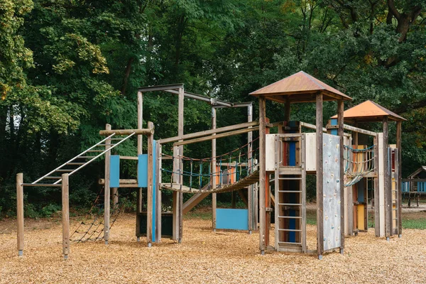 Childrens Wooden Playground Recreation Area Public Park Childrens Playground Swing — Stock Photo, Image