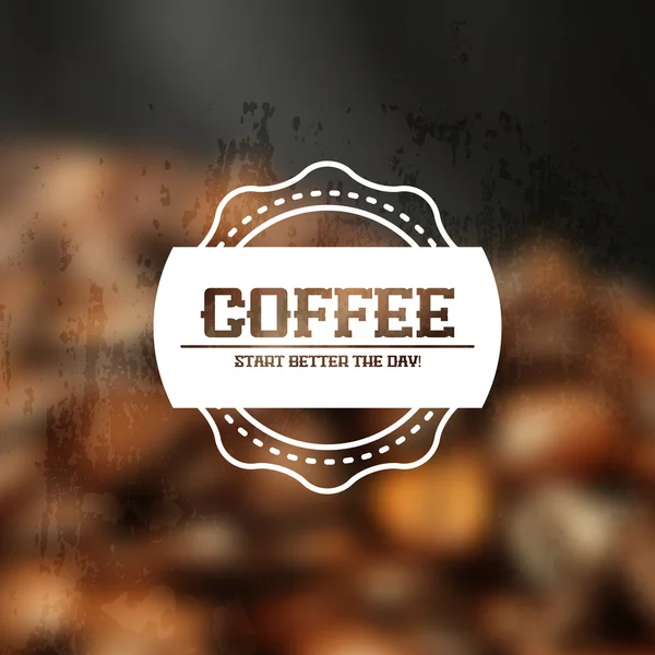 Etichetta del caffè su sfondo vettoriale di chicco di caffè offuscata — Vettoriale Stock