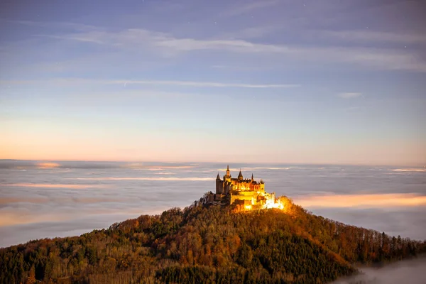 Hohenzollern Castle Clouds Fog Dawn — Fotografia de Stock