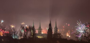 new year's eve above bamberg dom cathedral germany
