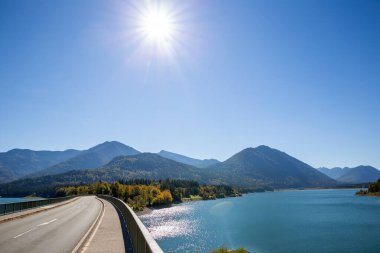 faller klamm bridge over sylvenstein reservoir in german alps