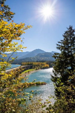 faller klamm bridge over Sylvenstein Reservoir through trees