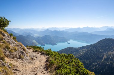 trail landscape in the mountains german alps with lake in background