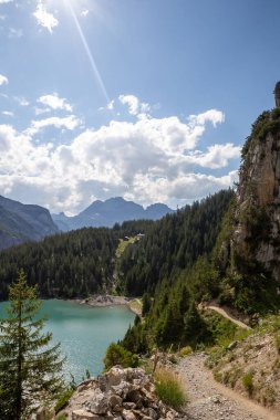 trail above Oeschinen lake in swiss alps