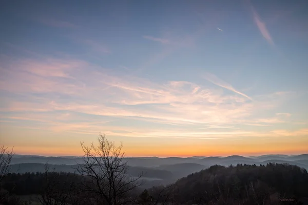 Dusk Sunset Mountains Franconian Switzerland Bavaria — Foto de Stock