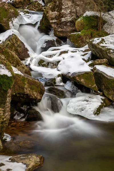River Winter Forest Long Exposure — Stockfoto