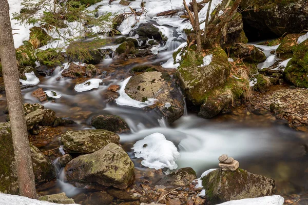 stream in forest in winter long exposure