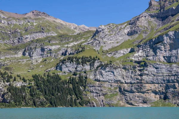 Switzerland Alps Oeschinen Lake Mountain Panorama — Zdjęcie stockowe