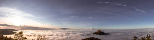Hohenzollern Castle Clouds Fog Wide Panorama — стокове фото