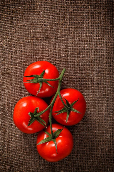 Los tomates frescos sobre la arpillera —  Fotos de Stock