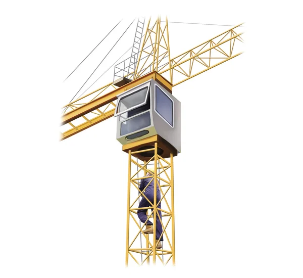 Illustration of crane with a man climbing to the cabin — Stock Photo, Image