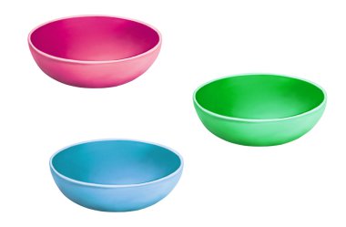 pembe, mavi ve yeşil pet kase