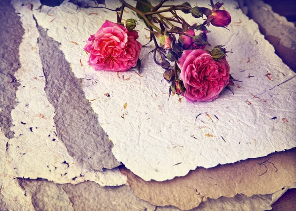 Rosas e papel feito à mão — Fotografia de Stock