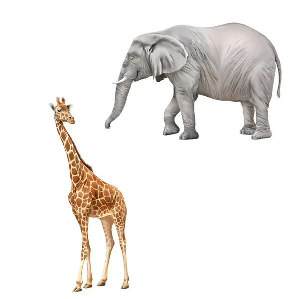 Żyrafa i słoń afrykański — Zdjęcie stockowe