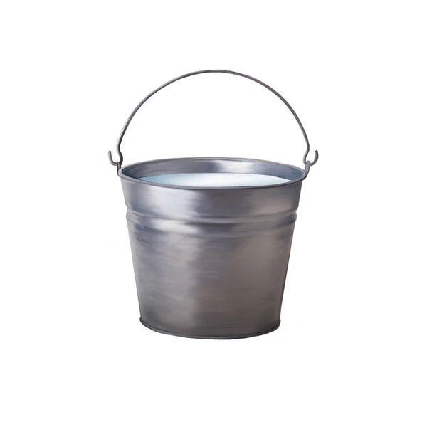 Metallic bucket with milk — Stock Photo, Image