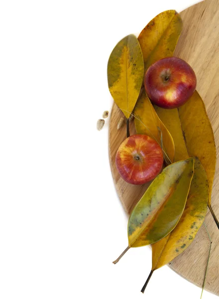 Manzanas y hojas caídas — Foto de Stock