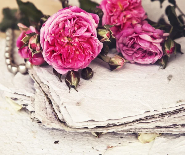 Pink roses and handmade paper — Stock Photo, Image