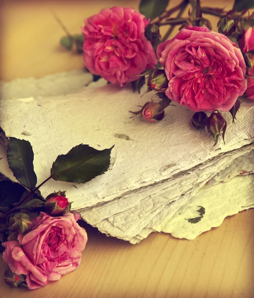 Pink roses and handmade paper — Stock Photo, Image