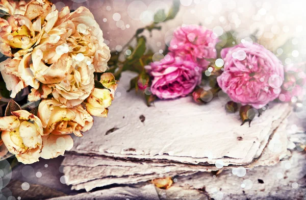 Rosa rosor och handgjort papper — Stockfoto