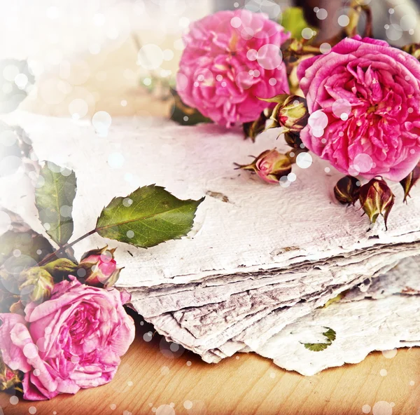 Pink roses and handmade paper — Stock Photo, Image