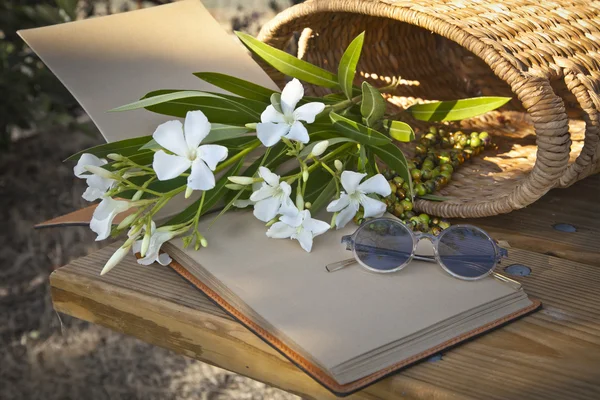 Flowers with basket — Stock Photo, Image