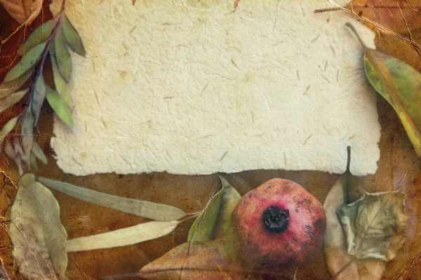 Kağıt pomogranate meyve ve yaprakları ile — Stok fotoğraf
