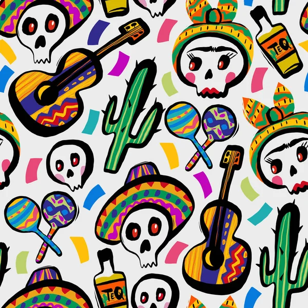 İspanyol Ölüler Günü temasında kusursuz bir düzen. Şapkalar, gitarlar, kaktüsler, tekila ve konfetiler.