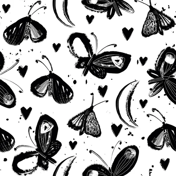 黒蝶とハロウィンのテーマのシームレスなパターン — ストック写真