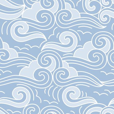 Soyut bulutlu gökyüzü dalgaları ile vektörsüz desen