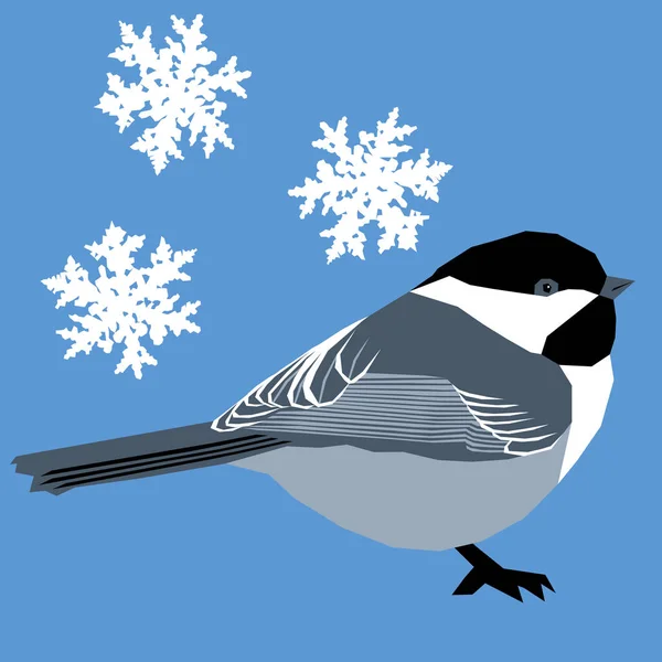 Ilustración Vectorial Con Pájaro Titmouse Imagen Invierno — Vector de stock