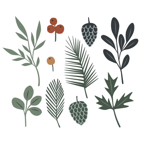 Векторная коллекция с листьями, веточками и ягодами осеннего леса — стоковый вектор