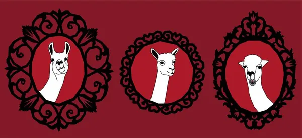 Retratos vetoriais de lhamas Ilustrações engraçadas de alpacas —  Vetores de Stock