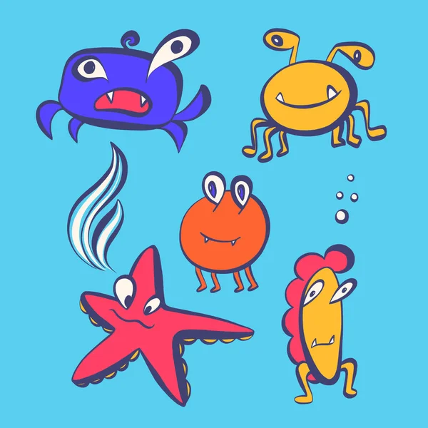Collection Funny Monsters Living Sea — Stock Photo, Image